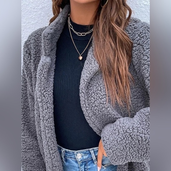 Collared Neck Long Teddy Coat - Picture 2 of 3